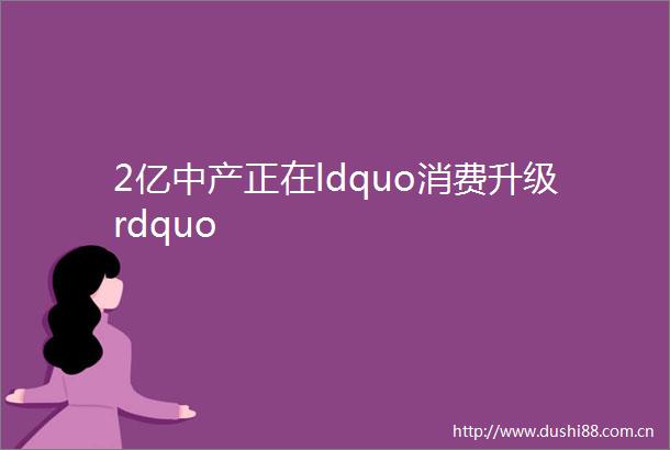 2亿中产正在ldquo消费升级rdquo