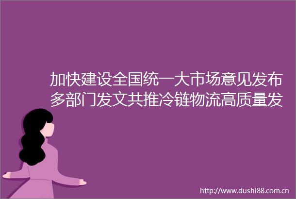 加快建设全国统一大市场意见发布多部门发文共推冷链物流高质量发展京东ldquo式物流rdquo支援上海helliphellip