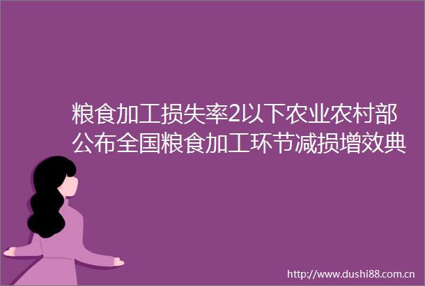 粮食加工损失率2以下农业农村部公布全国粮食加工环节减损增效典型案例