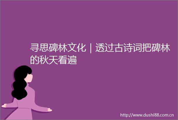 寻思碑林文化｜透过古诗词把碑林的秋天看遍