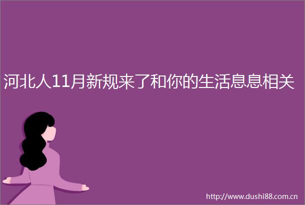 河北人11月新规来了和你的生活息息相关