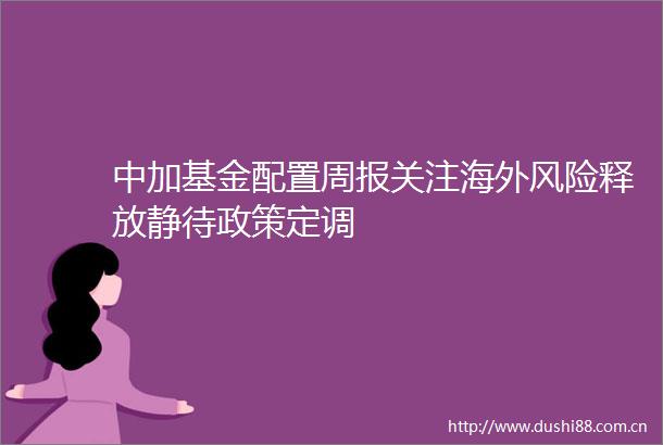 中加基金配置周报关注海外风险释放静待政策定调