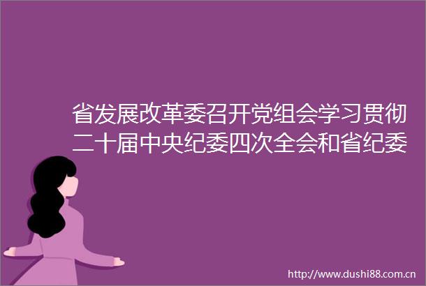 省发展改革委召开党组会学习贯彻二十届中央纪委四次全会和省纪委十五届五次全会精神