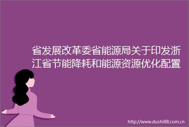 省发展改革委省能源局关于印发浙江省节能降耗和能源资源优化配置十四五规划的通知