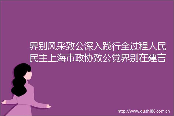 界别风采致公深入践行全过程民主上海市政协致公党界别在建言资政和凝聚共识中双向发力