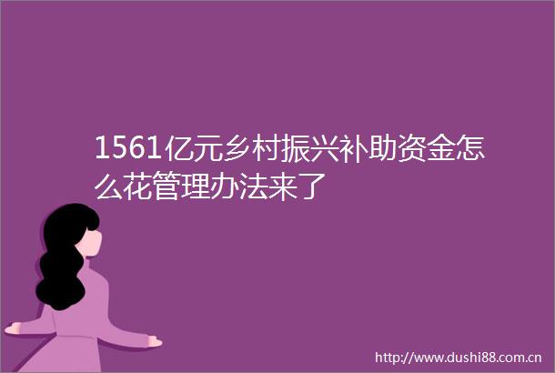 1561亿元乡村振兴补助资金怎么花管理办法来了