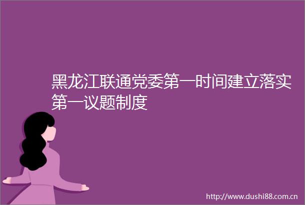 黑龙江联通党委第一时间建立落实第一议题制度
