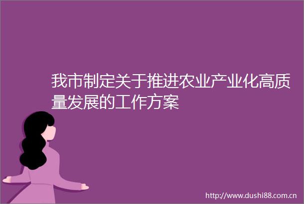 我市制定关于推进农业产业化高质量发展的工作方案