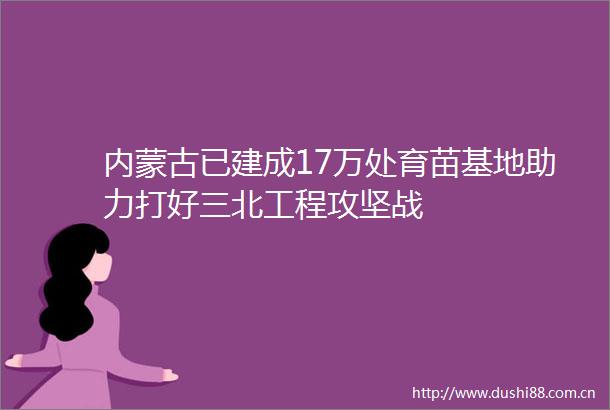 内蒙古已建成17万处育苗基地助力打好三北工程攻坚战