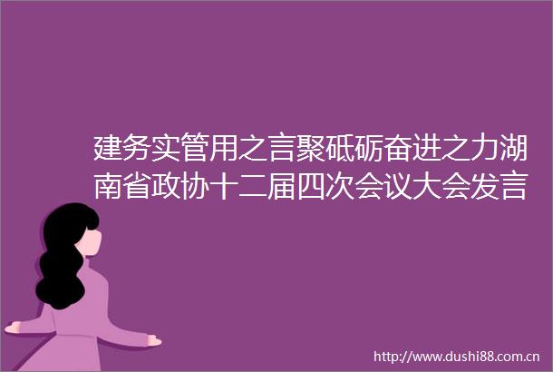 建务实管用之言聚砥砺奋进之力湖南省政协十二届四次会议大会发言摘登
