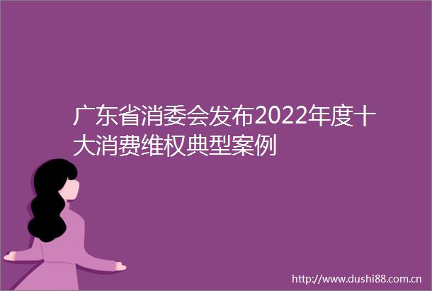 广东省消委会发布2022年度十大消费维权典型案例