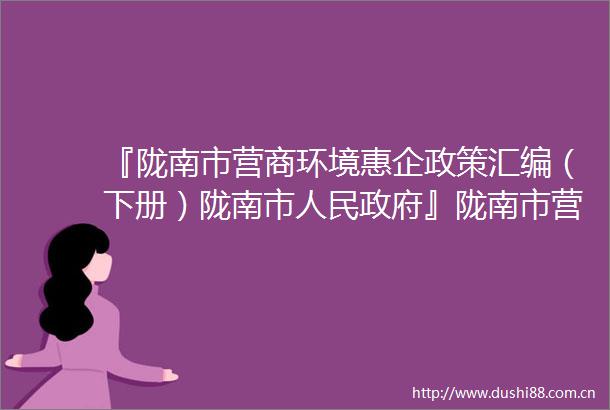 『陇南市营商环境惠企政策汇编（下册）陇南市』陇南市营商环境惠企政策汇编（下册）