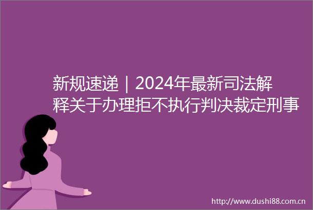 新规速递｜2024年最新司法解释关于办理拒不执行裁定刑事案件适用若干问题的解释