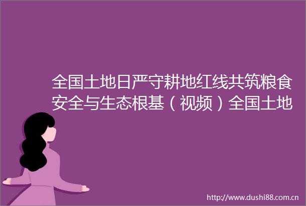 全国土地日严守耕地红线共筑粮食安全与生态根基（视频）全国土地日严守耕地红线共筑粮食安全与生态根基（视频）