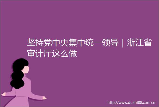 坚持党中央集中统一｜浙江省审计厅这么做