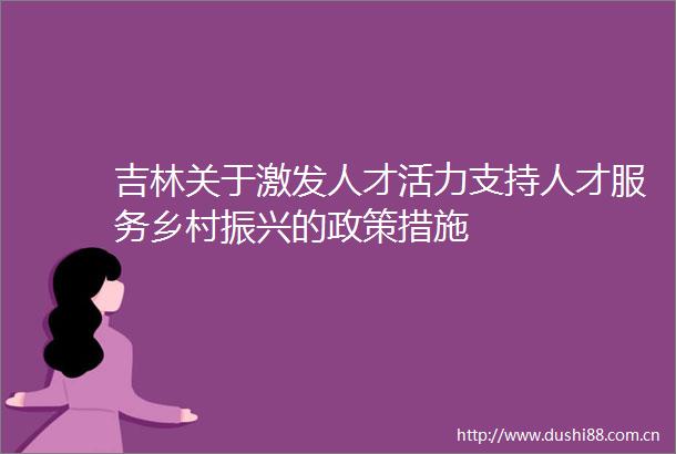 吉林关于激发人才活力支持人才服务乡村振兴的政策措施