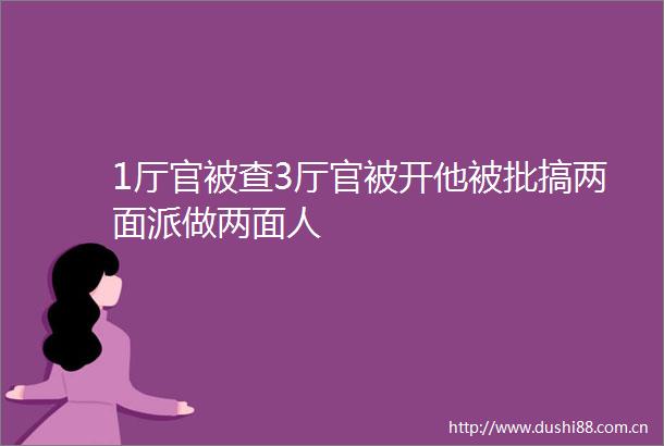 1厅官被查3厅官被开他被批搞两面派做两面人