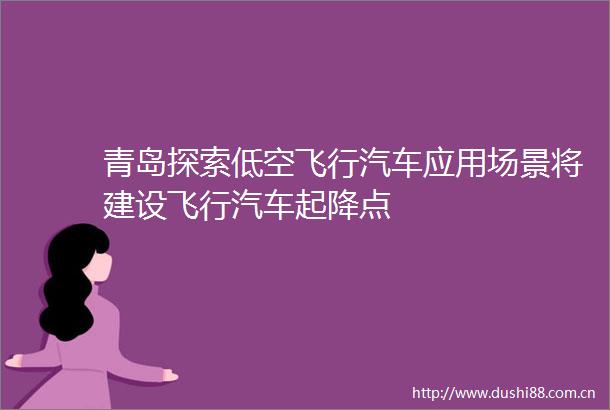 青岛探索低空飞行汽车应用场景将建设飞行汽车起降点
