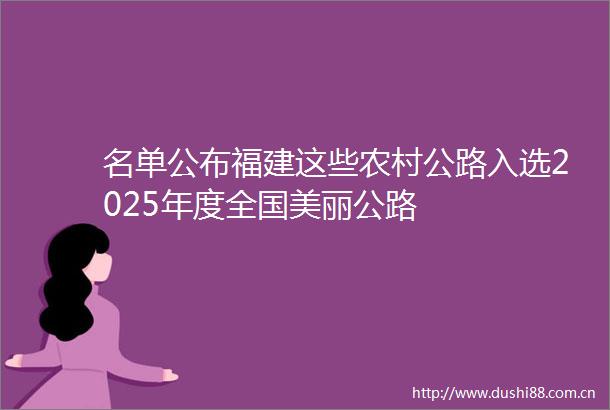名单公布福建这些农村公路入选2025年度全国美丽公路