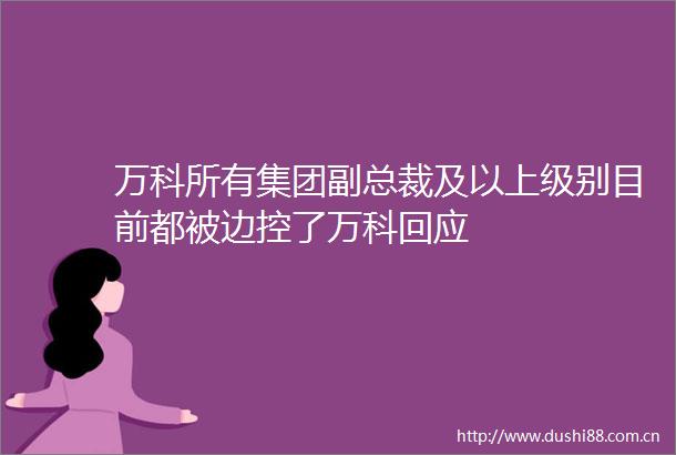 万科所有集团副总裁及以上级别目前都被边控了万科回应