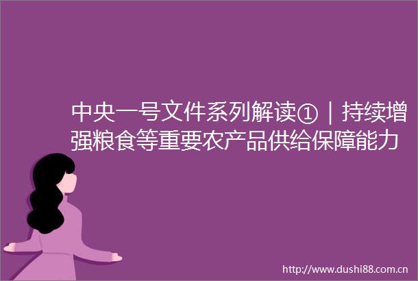 中央一号文件系列解读①｜持续增强粮食等重要农产品供给保障能力