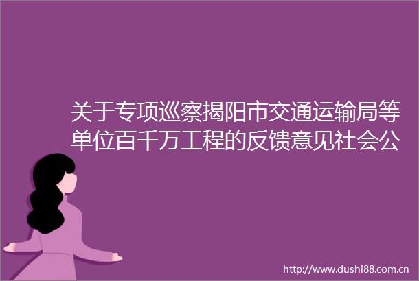 关于专项巡察揭阳市交通运输局等单位百千万工程的反馈意见社会公开