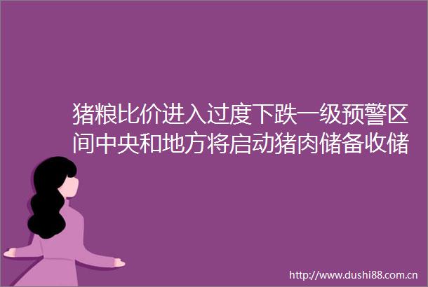 猪粮比价进入过度下跌一级预警区间中央和地方将启动猪肉储备收储工作