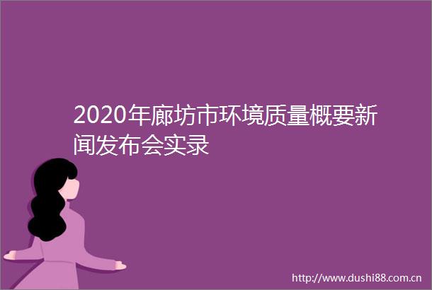 2020年廊坊市环境质量概要新闻发布会实录
