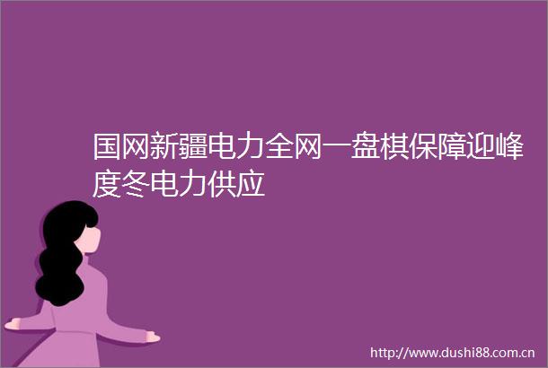 国网新疆电力全网一盘棋保障迎峰度冬电力供应