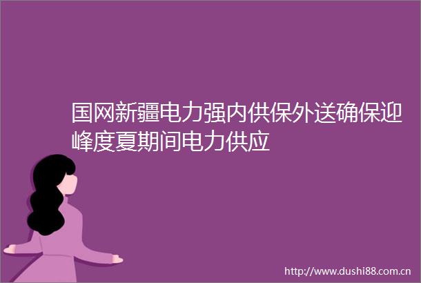 国网新疆电力强内供保外送确保迎峰度夏期间电力供应