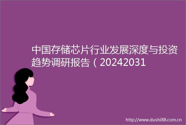 存储芯片行业发展深度与投资趋势调研报告（20242031年）