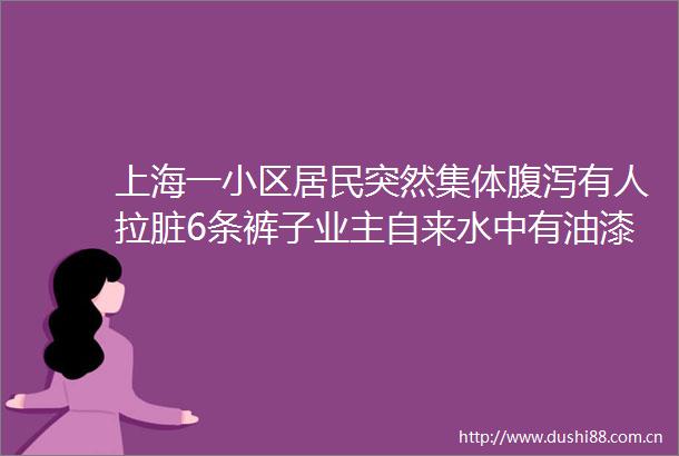 上海一小区居民突然集体腹泻有人拉脏6条裤子业主自来水中有油漆味