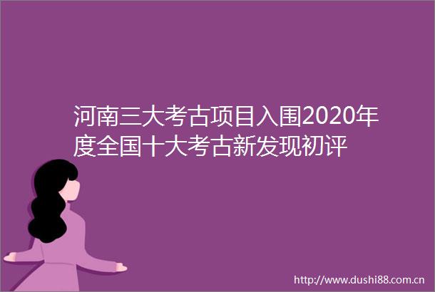 河南三大考古项目入围2020年度全国十大考古新发现初评