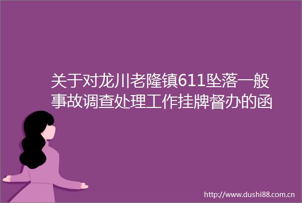 关于对龙川老隆镇611坠落一般事故调查处理工作挂牌督办的函