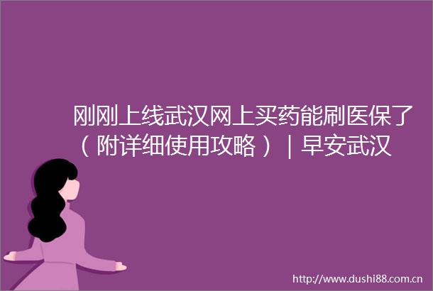 刚刚上线武汉网上买药能刷医保了（附详细使用攻略）｜早安武汉