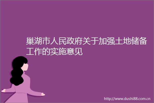 巢湖市关于加强土地储备工作的实施意见