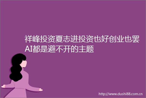 祥峰投资夏志进投资也好创业也罢AI都是避不开的主题
