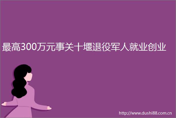 最高300万元事关十堰退役军人就业创业