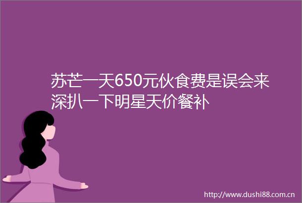 苏芒一天650元伙食费是误会来深扒一下明星天价餐补