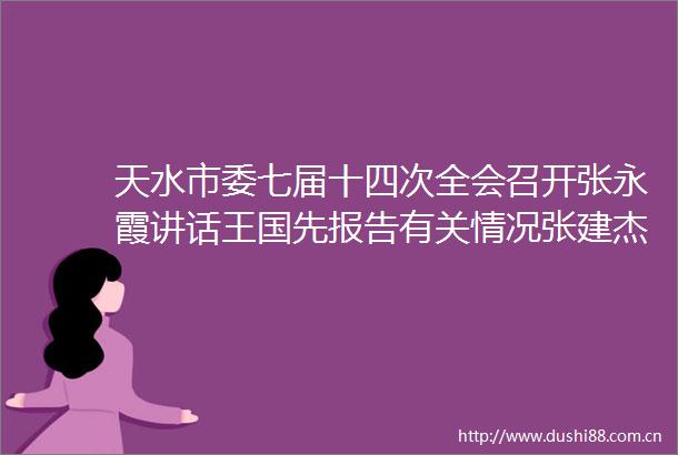 天水市委七届十四次全会召开张永霞讲话王国先报告有关情况张建杰杨小平等出席