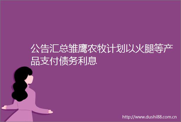 公告汇总雏鹰农牧计划以火腿等产品支付债务利息