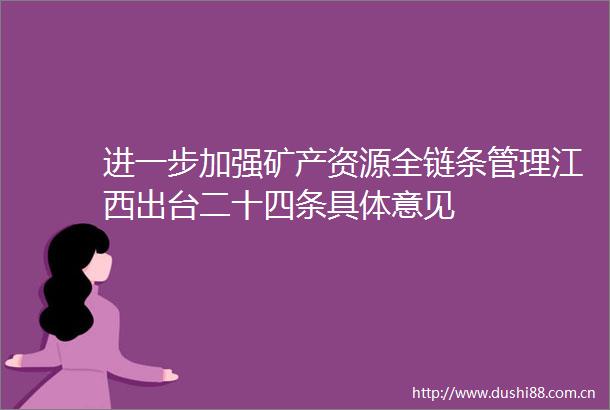 进一步加强矿产资源全链条管理江西出台二十四条具体意见