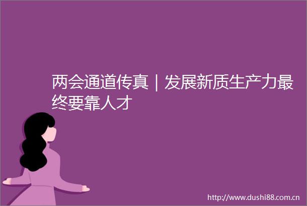 两会通道传真｜发展新质生产力最终要靠人才