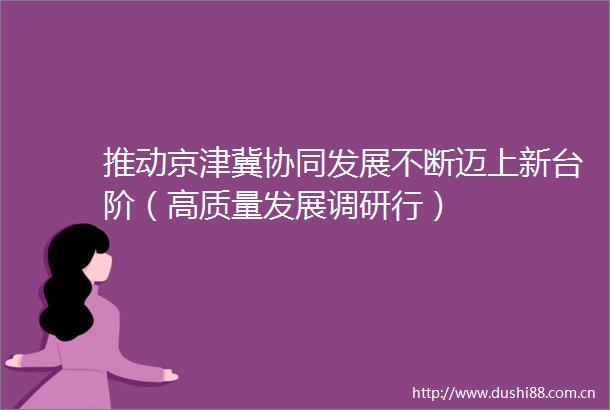 推动京津冀协同发展不断迈上新台阶（高质量发展调研行）