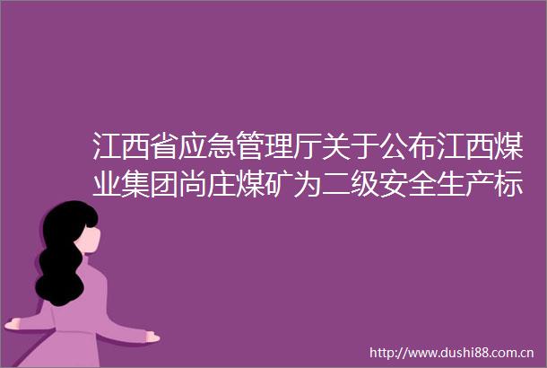 江西省应急管理厅关于公布江西煤业集团尚庄煤矿为二级安全生产标准化煤矿的通知
