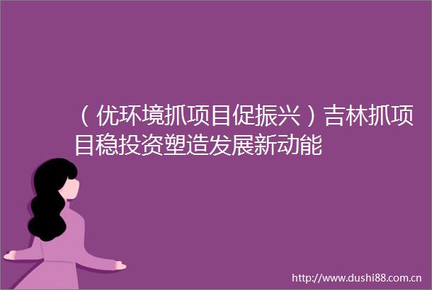 （优环境抓项目促振兴）吉林抓项目稳投资塑造发展新动能