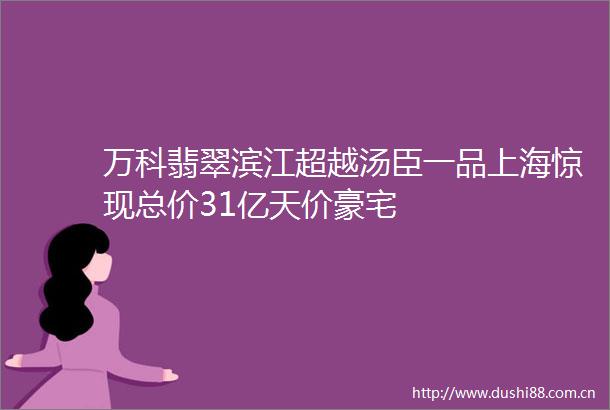 万科翡翠滨江超越汤臣一品上海惊现总价31亿天价豪宅