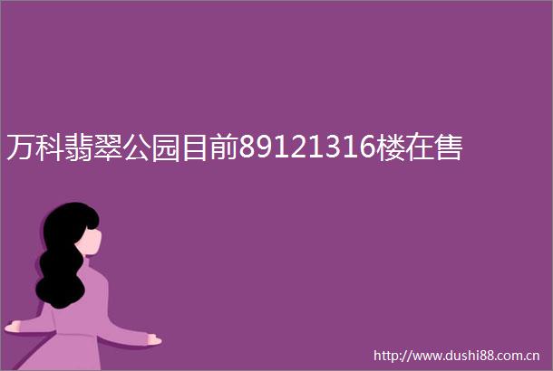万科翡翠公园目前89121316楼在售