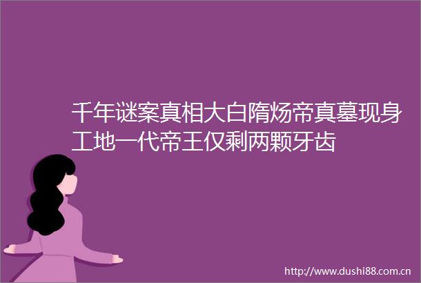 千年谜案真相大白隋炀帝真墓现身工地一代帝王仅剩两颗牙齿