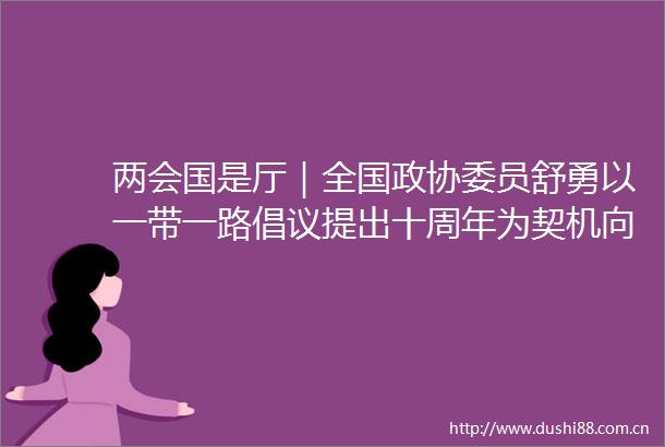 两会国是厅｜全国政协委员舒勇以一带一路倡议提出十周年为契机向世界推出新的文化符号